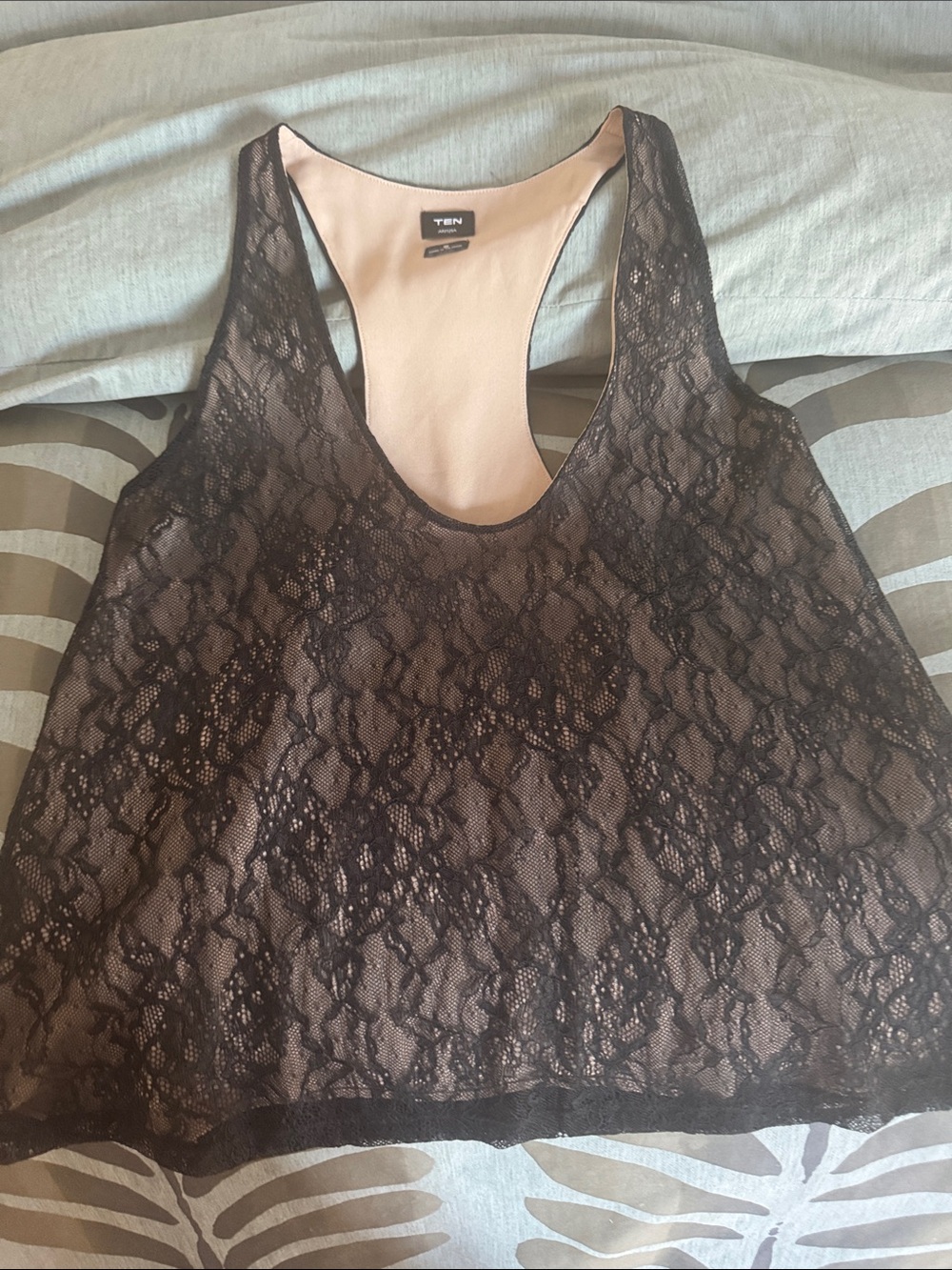 Aritzia Black Lace Racerback Tank with Nude Lining